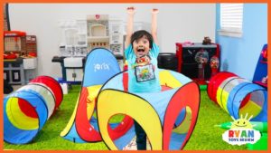 Ryan Pretend Play Obstacle Course Play Tent for Egg Surprise!!!