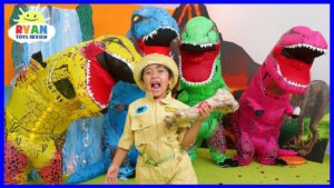 Ryan Pretend Play Rescue Jurassic World Fallen Kingdom Dinosaurs!!!