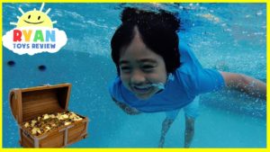 Ryan finds Secret Treasure Chest with Surprise Toys in swimming pool!!!!