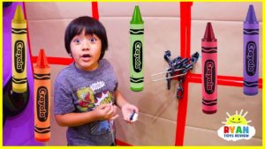 Ryan Pretend Play Giant Box Fort Maze and Learn Colors with Crayons