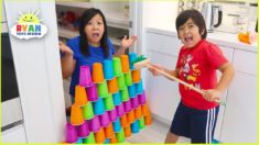 Ryan Pretend Play stacking Game with Giant Cup Wall