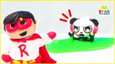 Ryan Red Titan Rescue Combo Panda from Slime!  Play Doh Cartoons for Kids!