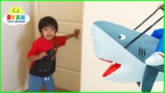 Ryan Pretend Play with Shark Inflatable toys Hide and Seek!!!