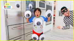 Ryan Pretend Play with Giant Magical Googly Eyes everywhere!!!!