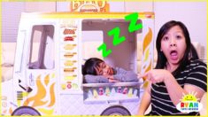 Ryan sleeping on Food Truck Playhouse Delivery Pretend Play!!!