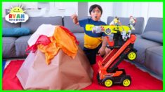 Ryan’s house is full of lava! Rescue Heroes on a mission to rescue!