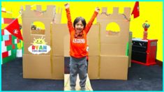 Ryan plays with Giant Castle Box Fort DIY Cardboard and more!!!