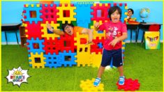 Ryan Pretend Play with Building and Stacking Colored Toy Blocks!!!