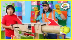 How to Make DIY Ball Launcher from Cardboard with Ryan and Builder John!!!