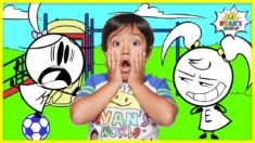 Ryan Pretend Play with Emma and Kate EK Doodles at the Park | Kids Animation fun