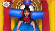 Ryan play with Inflatable Water Slide with family!!!