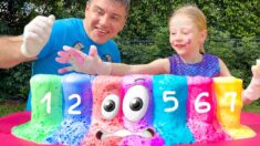 Nastya and dad are learning to count to 10