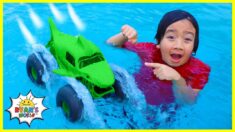 Ryan plays with Monster Truck Car that walks on Water!!!