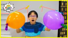 How to make a balloon Rocket Race Easy DIY Experiment for Kids!!