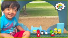 Ryan play with Trains at the Playground!!!