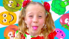Nastya and Dad in the yummy Fruits and Vegetables dance challenge