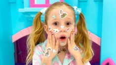 Nastya pretends that she has a sticker pox and goes to Dr Dad