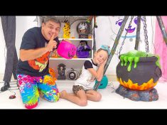 Dad decorates Nastya’s room for Halloween