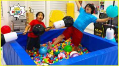 Kid vs Adult Inflatable Challenge! 1 hr kids video Who will win??