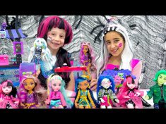 Nastya and a party at school in the style of Monster High toys