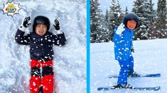 Ryan and his sisters Learn how to SKI  and play in the snow!